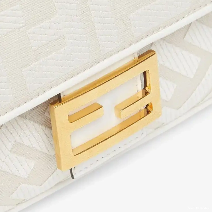 Cheap HOT White Baguette Bag Canvas In with Strap Medium Cut Laser Fendi FF Motif 0525